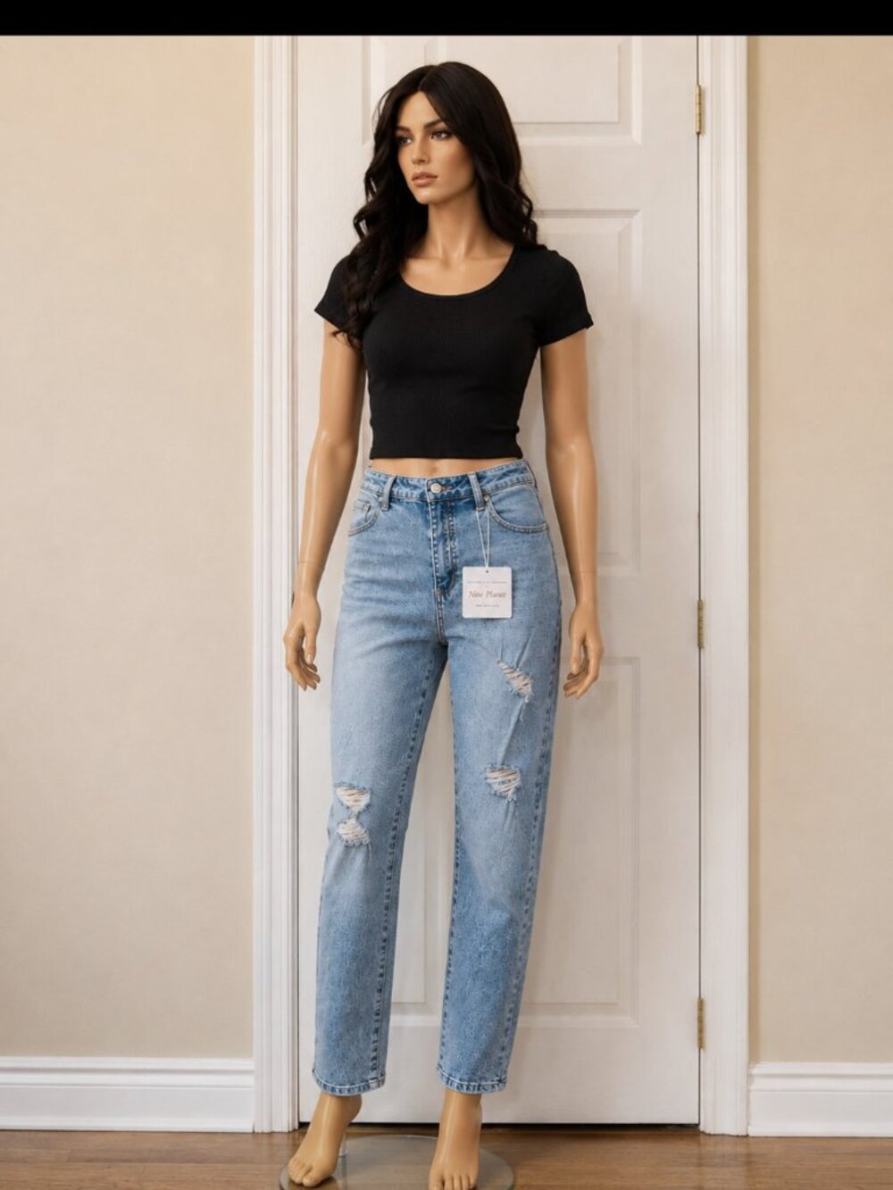 Nine Planet High Rise Skinny Destressed Jeans Size 13 Light Wash  Cotton Blend